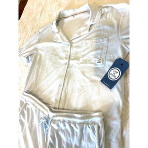 NWT Life Is Good Women's PJs Pajama Set Sz L Top Shorts Blue Terry Cloth BNWT